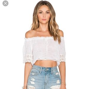 Band of Gypsies Cream Off the Shoulder Crop Top